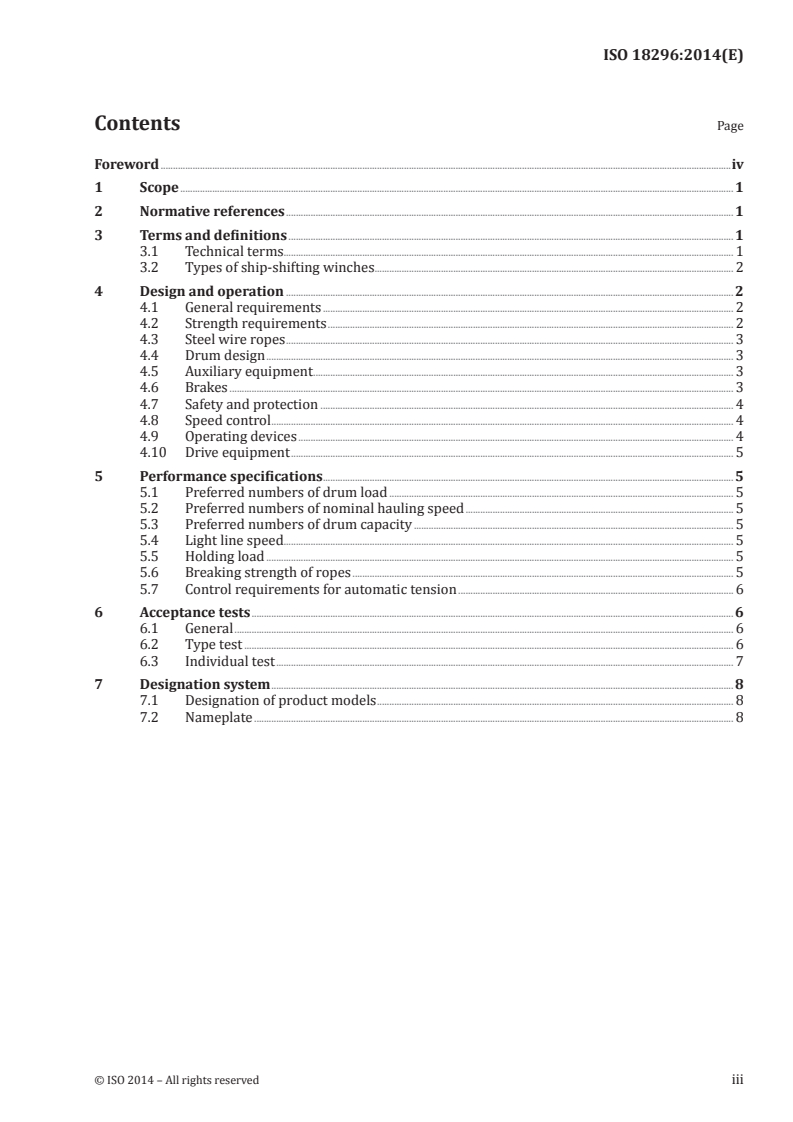ISO 18296:2014 ISO 18296:2014 - Ships and marine technology — Ship-shifting winches/21/2014 - Page 3 preview