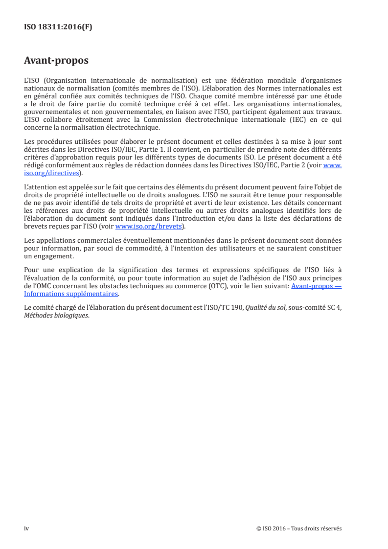ISO 18311:2016 ISO 18311:2016 - Qualité du sol — Méthode pour tester les effets des contaminants du sol sur l'activité alimentaire des organismes vivant dans le sol — Test Bait-lamina/15/2016 - Page 4 preview