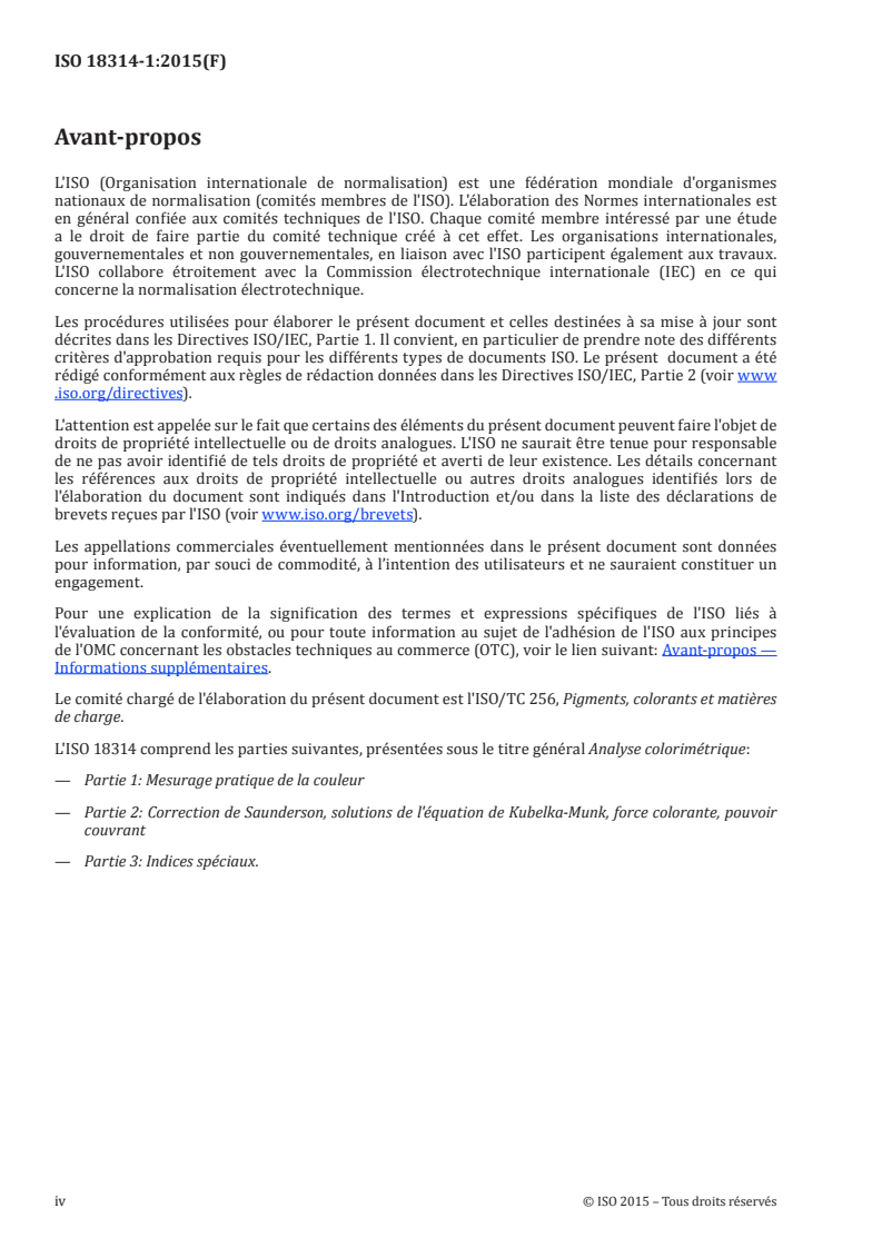 ISO 18314-1:2015 ISO 18314-1:2015 - Analyse colorimétrique — Partie 1: Mesurage pratique de la couleur/20/2018 - Page 4 preview