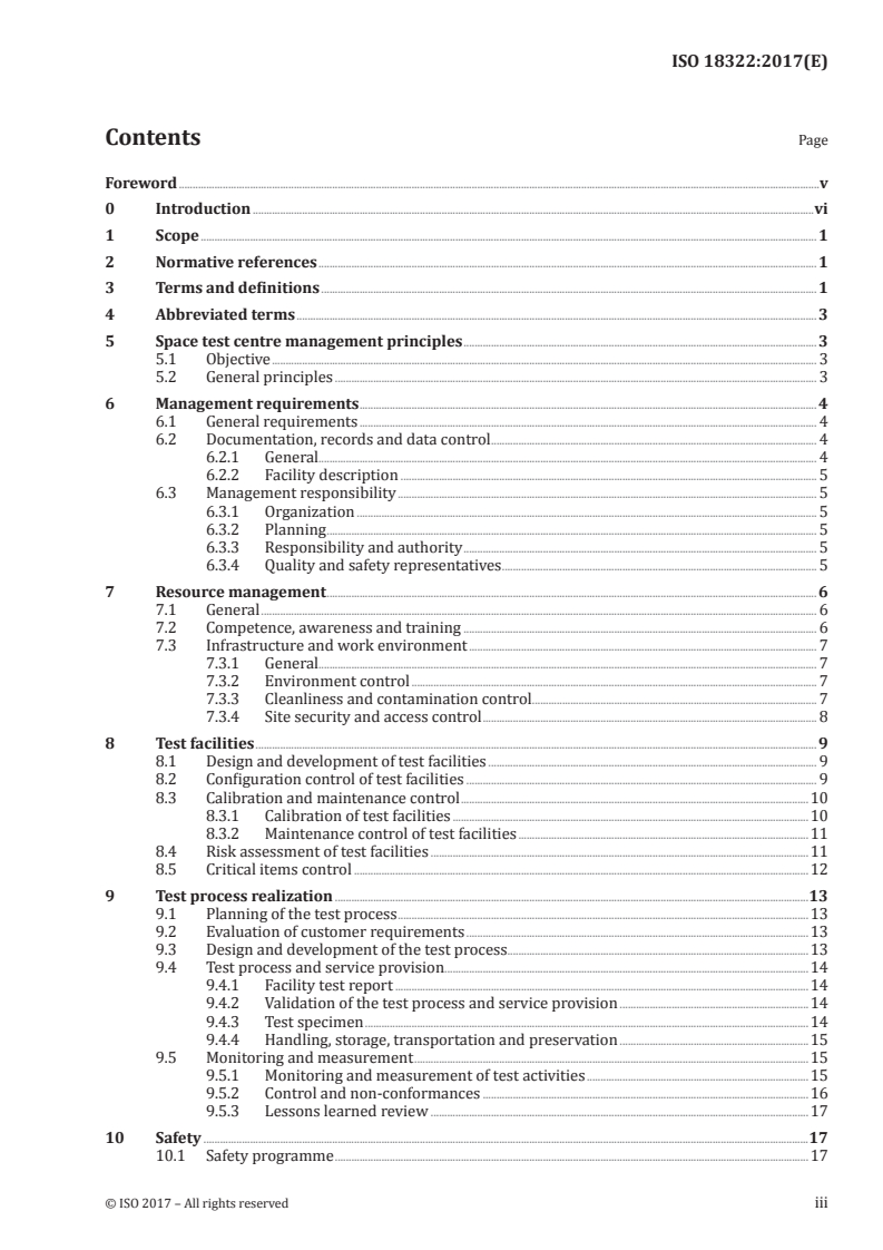 ISO 18322:2017 ISO 18322:2017 - Space systems — General management requirements for space test centres/20/2017 - Page 3 preview