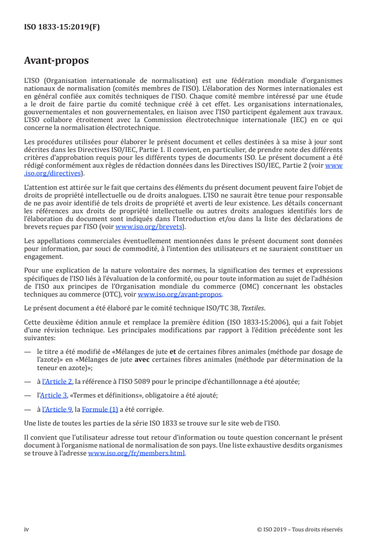 ISO 1833-15:2019 ISO 1833-15:2019 - Textiles — Analyse chimique quantitative — Partie 15: Mélanges de jute avec certaines fibres animales (méthode par détermination de la teneur en azote)/6/2019 - Page 4 preview