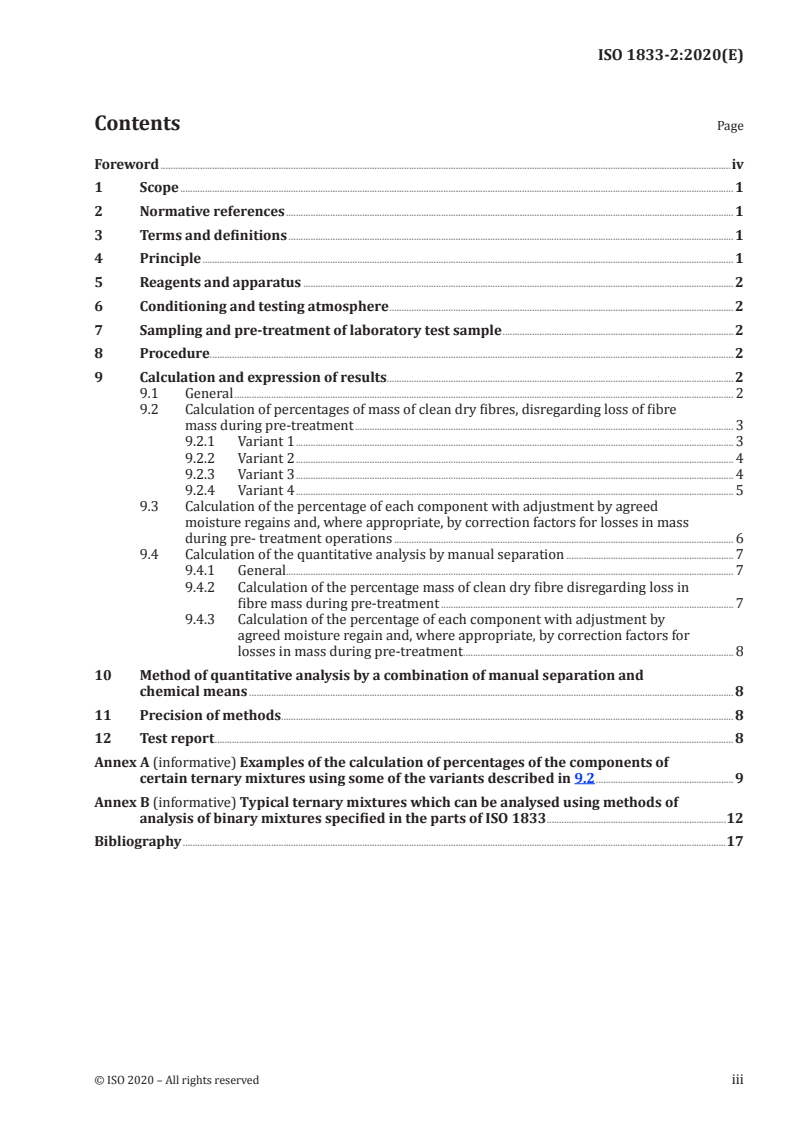 ISO 1833-2:2020 ISO 1833-2:2020 - Textiles — Quantitative chemical analysis — Part 2: Ternary fibre mixtures/5/2020 - Page 3 preview