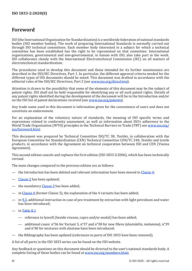 ISO 1833-2:2020 ISO 1833-2:2020 - Textiles — Quantitative chemical analysis — Part 2: Ternary fibre mixtures/5/2020 - Page 4 preview