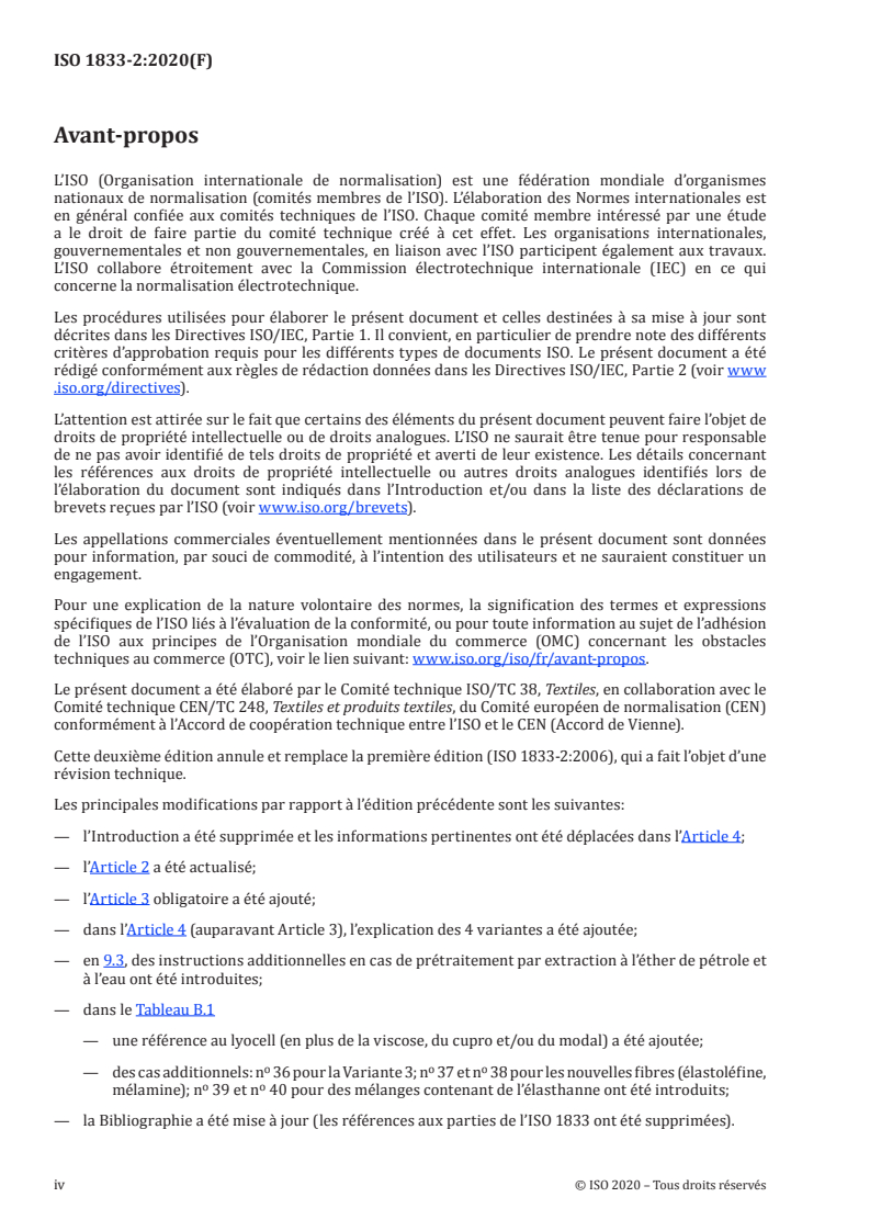 ISO 1833-2:2020 ISO 1833-2:2020 - Textiles — Analyse chimique quantitative — Partie 2: Mélanges ternaires de fibres/5/2020 - Page 4 preview