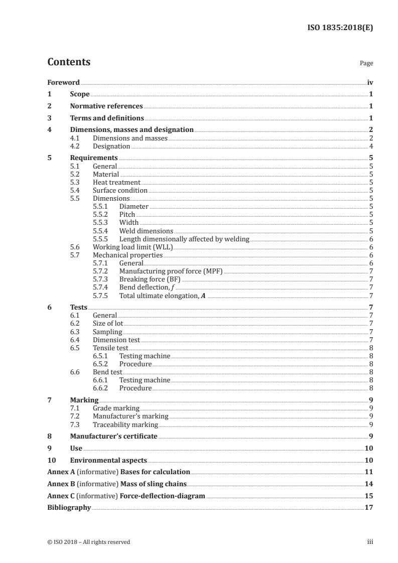 ISO 1835:2018 ISO 1835:2018 - Round steel short link chains for lifting purposes — Medium tolerance sling chains — Grade 4, stainless steel/30/2018 - Page 3 preview