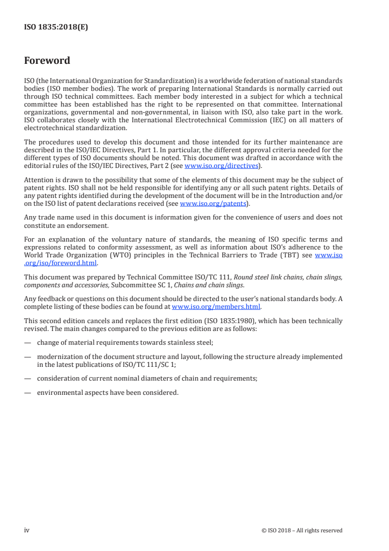 ISO 1835:2018 ISO 1835:2018 - Round steel short link chains for lifting purposes — Medium tolerance sling chains — Grade 4, stainless steel/30/2018 - Page 4 preview