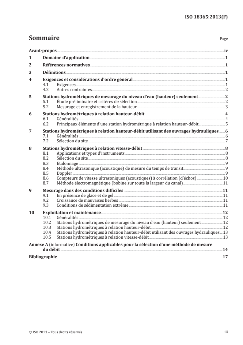 ISO 18365:2013 ISO 18365:2013 - Hydrométrie — Sélection, établissement et exploitation d'une station hydrométrique/6/2013 - Page 3 preview