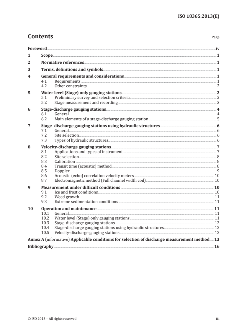 ISO 18365:2013 ISO 18365:2013 - Hydrometry — Selection, establishment and operation of a gauging station/6/2013 - Page 3 preview