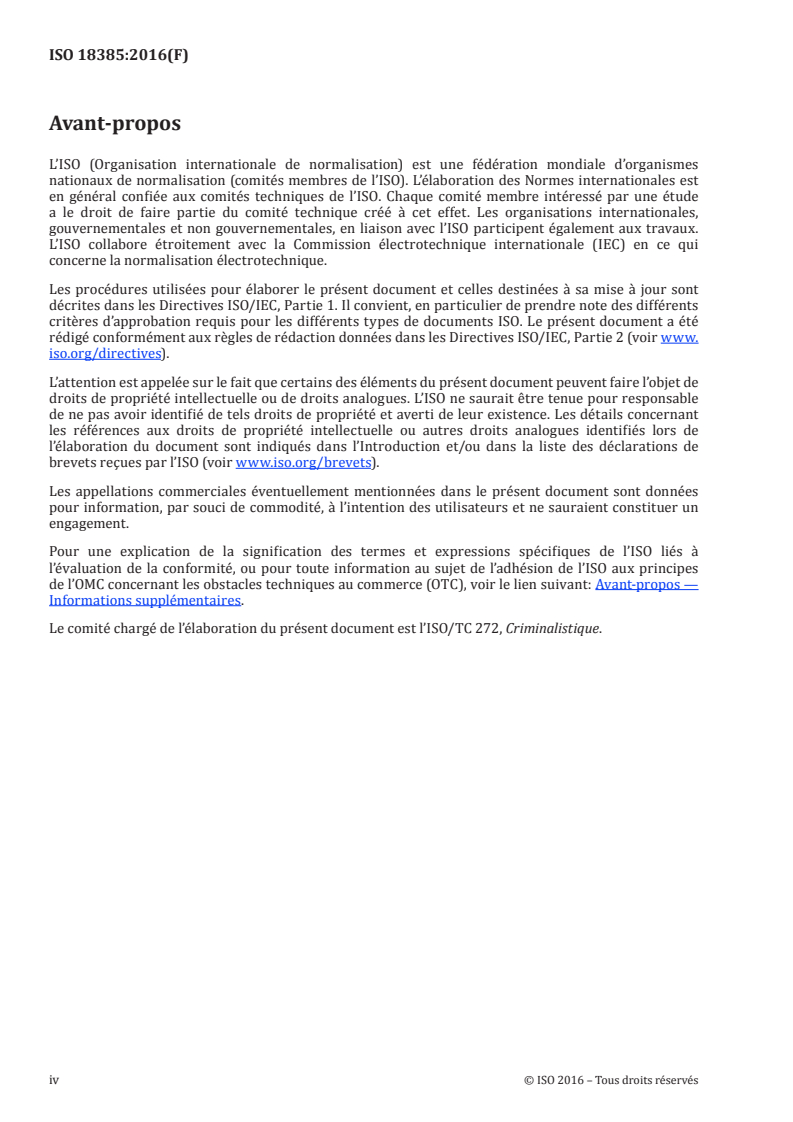 ISO 18385:2016 ISO 18385:2016 - Réduire le plus possible le risque de contamination de l'ADN dans les produits utilisés pour recueillir, stocker et analyser du matériel biologique en criminalistique — Exigences/6/2016 - Page 4 preview