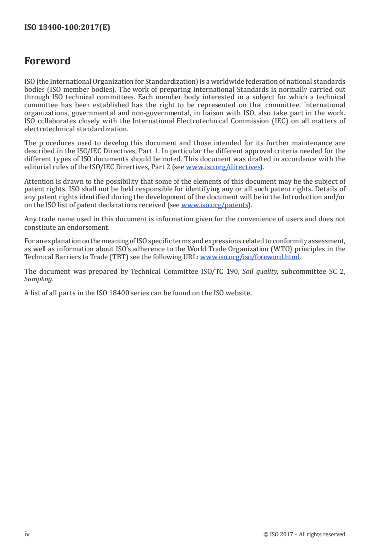 ISO 18400-100:2017 ISO 18400-100:2017 - Soil quality — Sampling — Part 100: Guidance on the selection of sampling standards/27/2017 - Page 4 preview