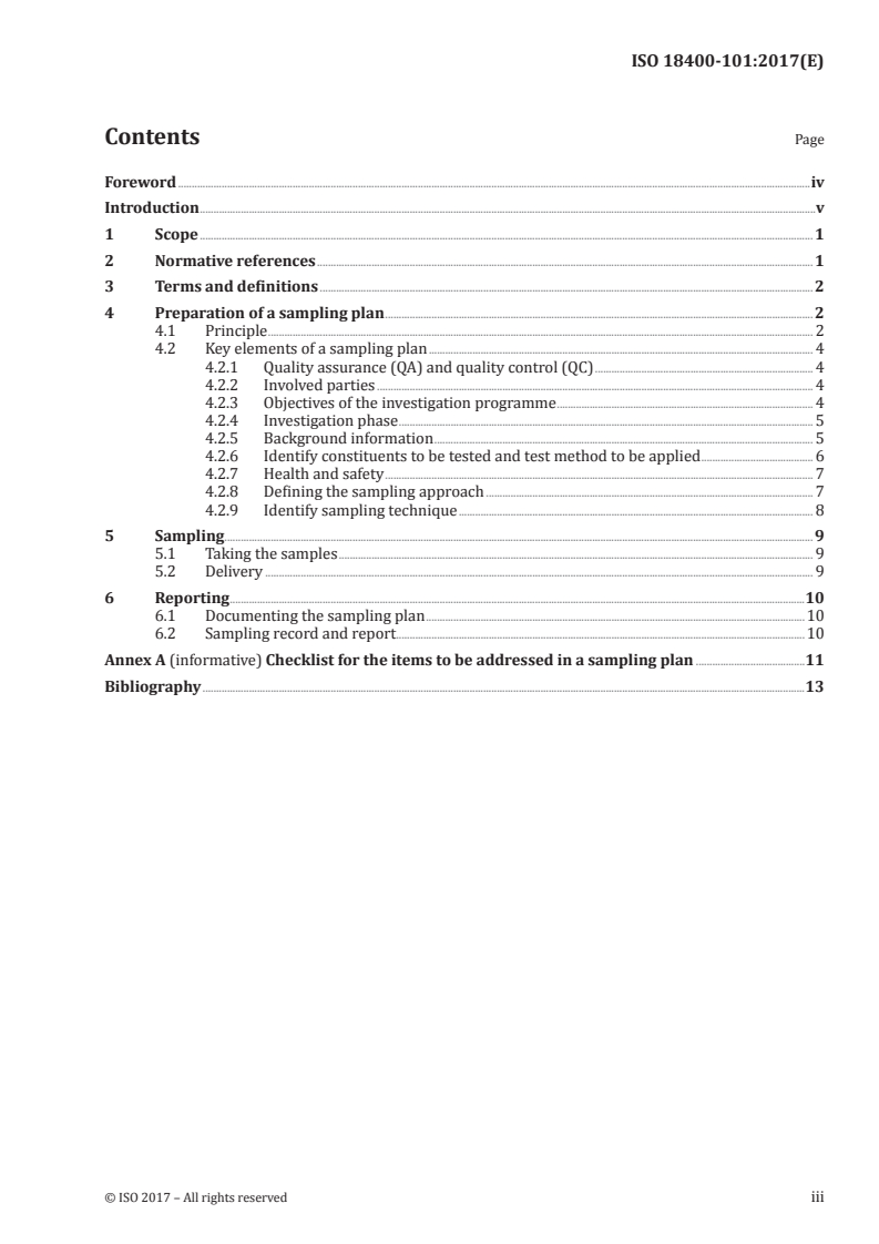 SIST ISO 18400-101:2018 ISO 18400-101:2017 - Soil quality — Sampling — Part 101: Framework for the preparation and application of a sampling plan/25/2017 - Page 3 preview