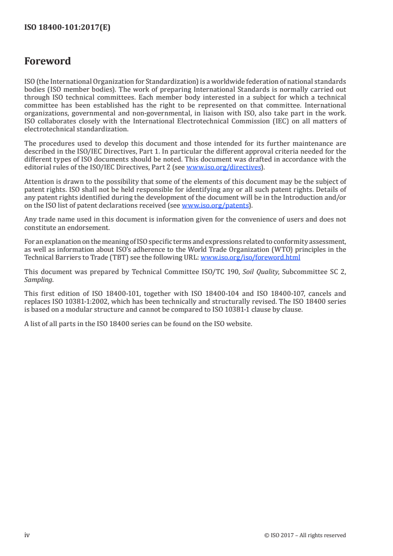 SIST ISO 18400-101:2018 ISO 18400-101:2017 - Soil quality — Sampling — Part 101: Framework for the preparation and application of a sampling plan/25/2017 - Page 4 preview