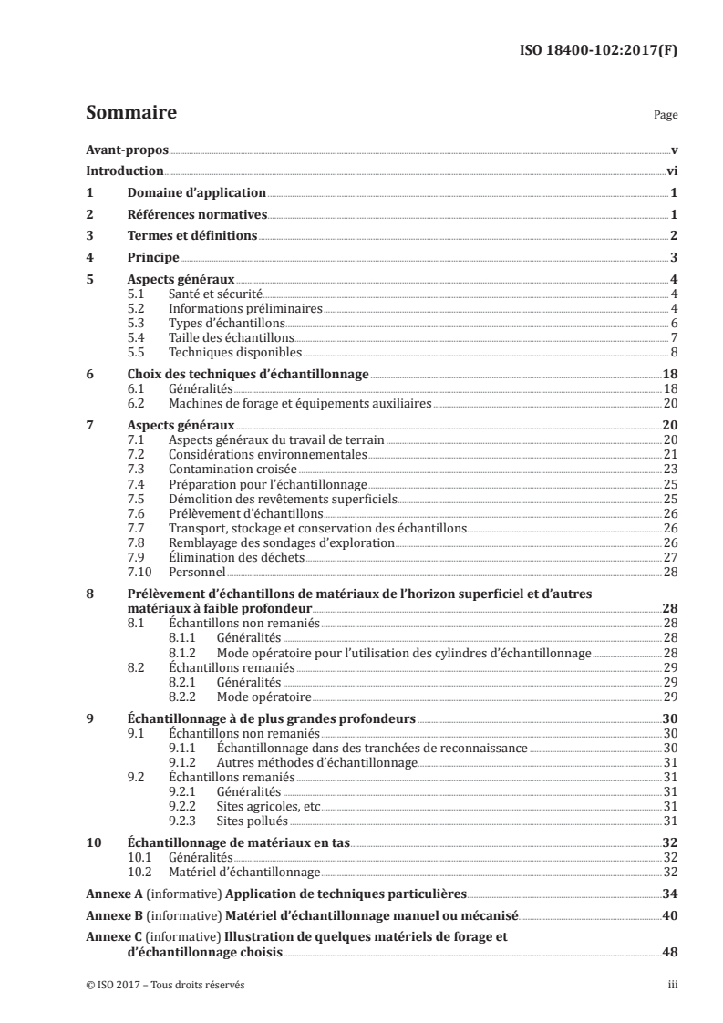 SIST ISO 18400-102:2018 ISO 18400-102:2017 - Qualité du sol — Échantillonnage — Partie 102: Choix et application des techniques d'échantillonnage/22/2017 - Page 3 preview