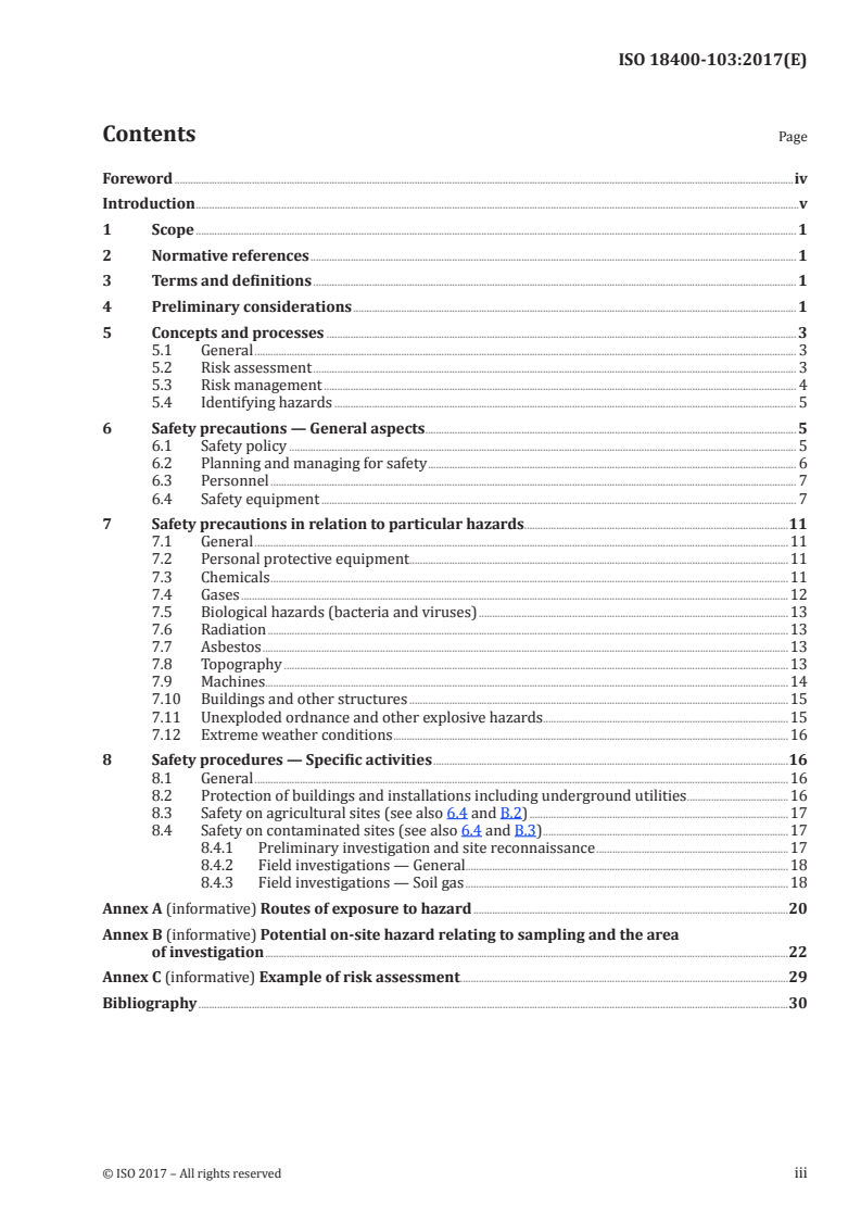 SIST ISO 18400-103:2018 ISO 18400-103:2017 - Soil quality — Sampling — Part 103: Safety/25/2017 - Page 3 preview