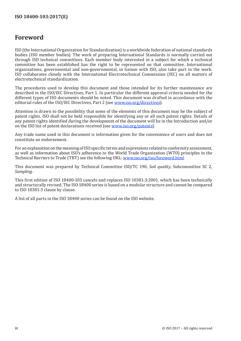 SIST ISO 18400-103:2018 ISO 18400-103:2017 - Soil quality — Sampling — Part 103: Safety/25/2017 - Page 4 preview