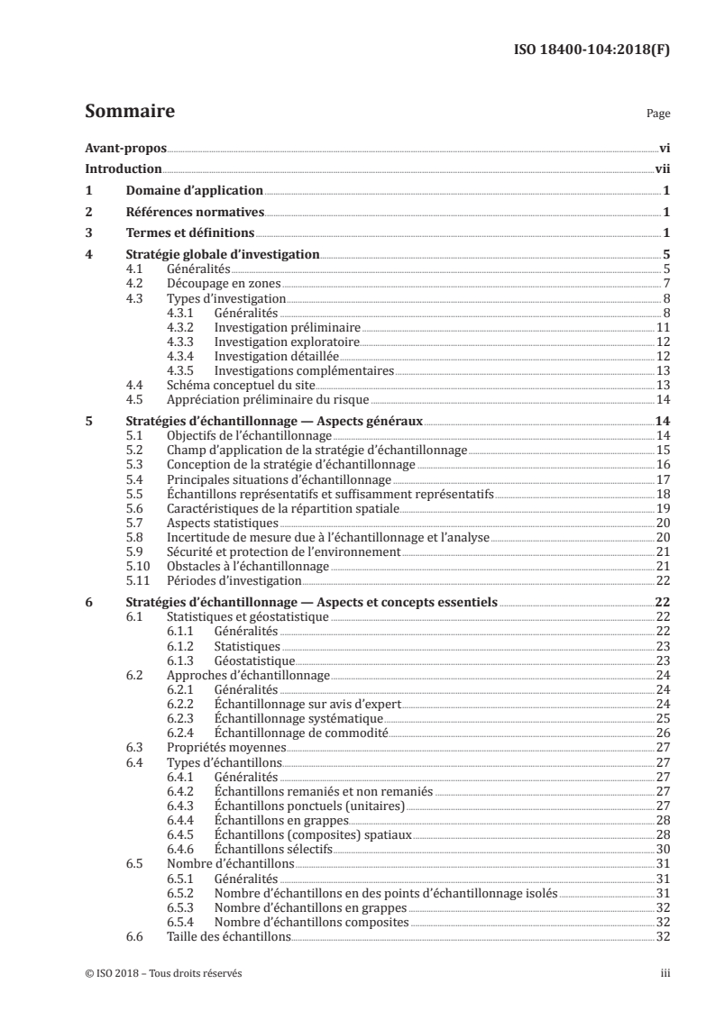 SIST ISO 18400-104:2019 ISO 18400-104:2018 - Qualité du sol — Échantillonnage — Partie 104: Stratégies/16/2018 - Page 3 preview