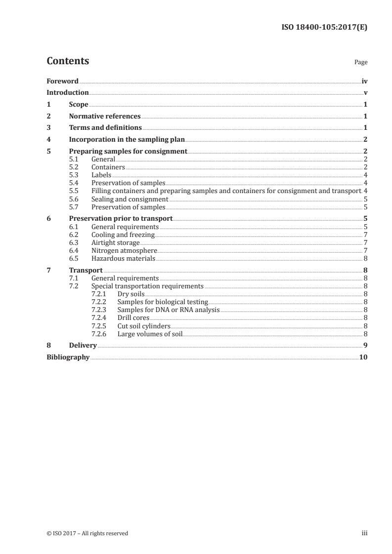ISO 18400-105:2017 ISO 18400-105:2017 - Soil quality — Sampling — Part 105: Packaging, transport, storage and preservation of samples/25/2017 - Page 3 preview
