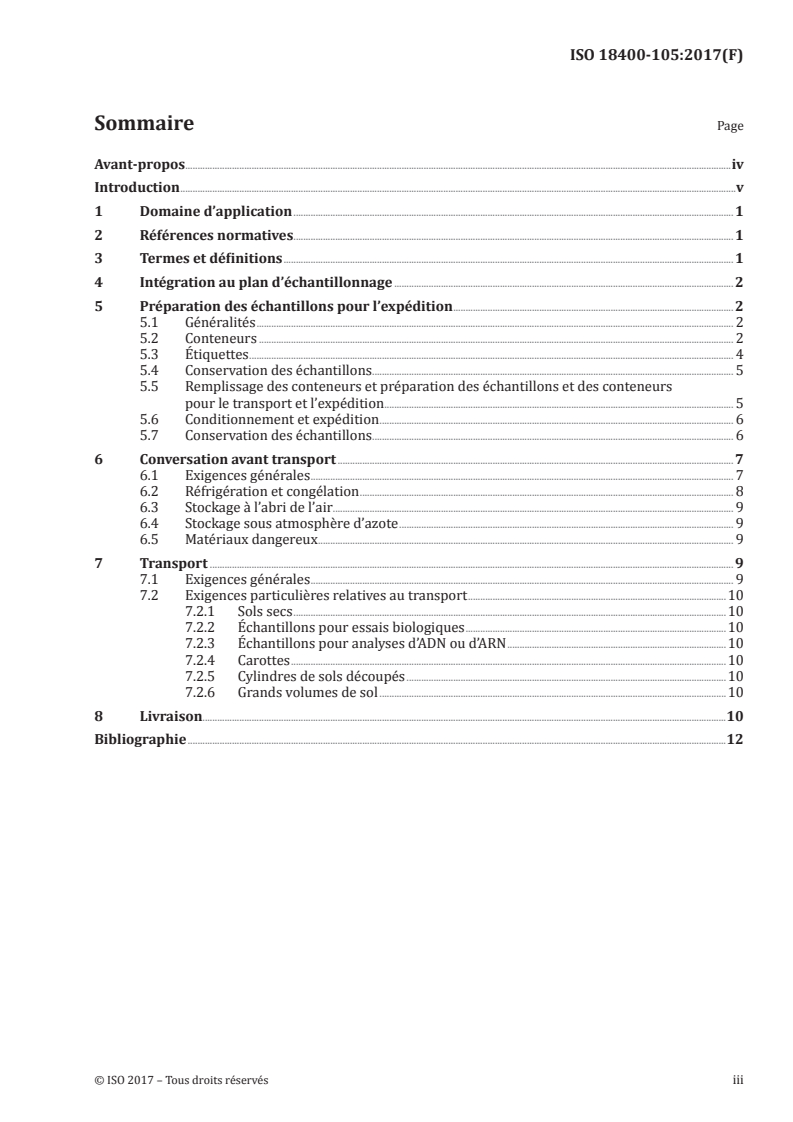 ISO 18400-105:2017 ISO 18400-105:2017 - Qualité du sol — Échantillonnage — Partie 105: Emballage, transport, stockage et conservation des échantillons/22/2017 - Page 3 preview