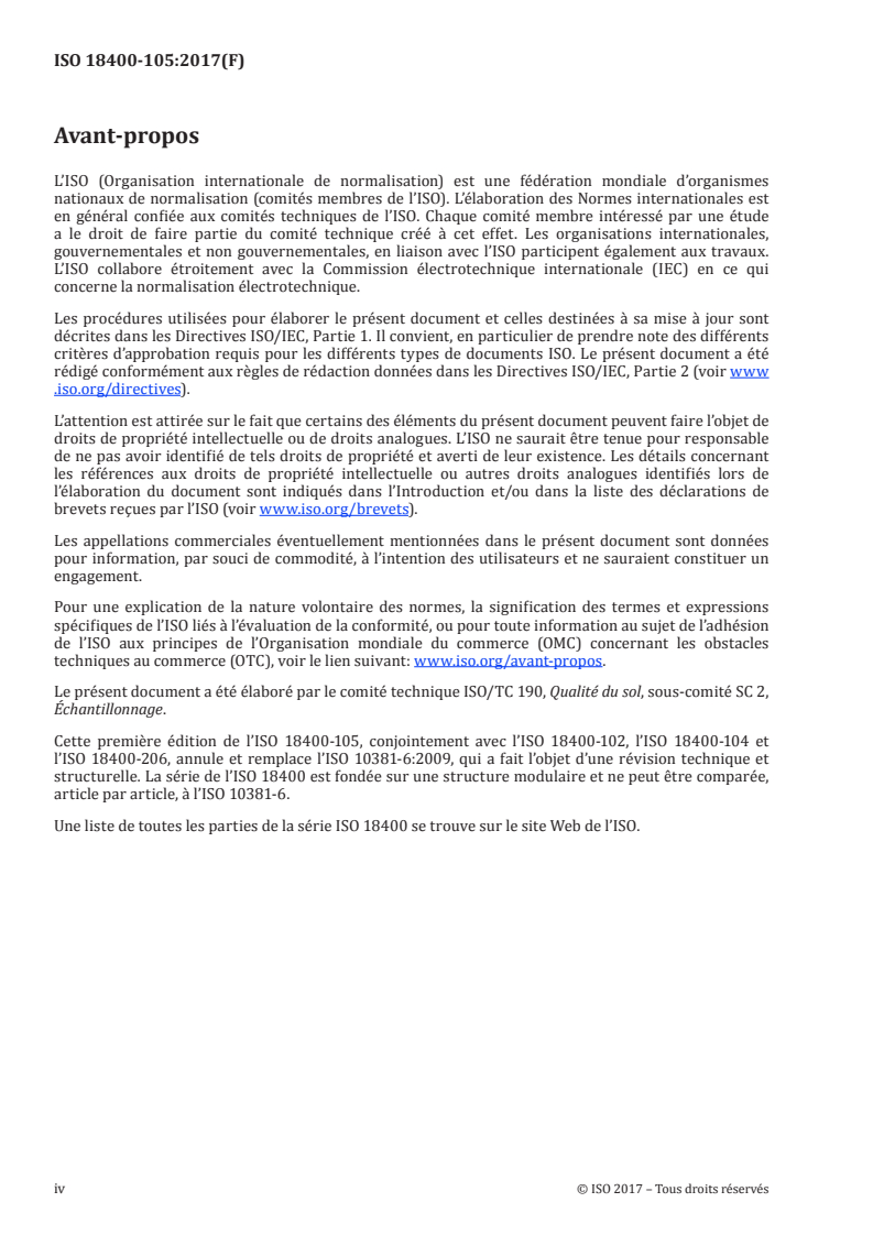 ISO 18400-105:2017 ISO 18400-105:2017 - Qualité du sol — Échantillonnage — Partie 105: Emballage, transport, stockage et conservation des échantillons/22/2017 - Page 4 preview