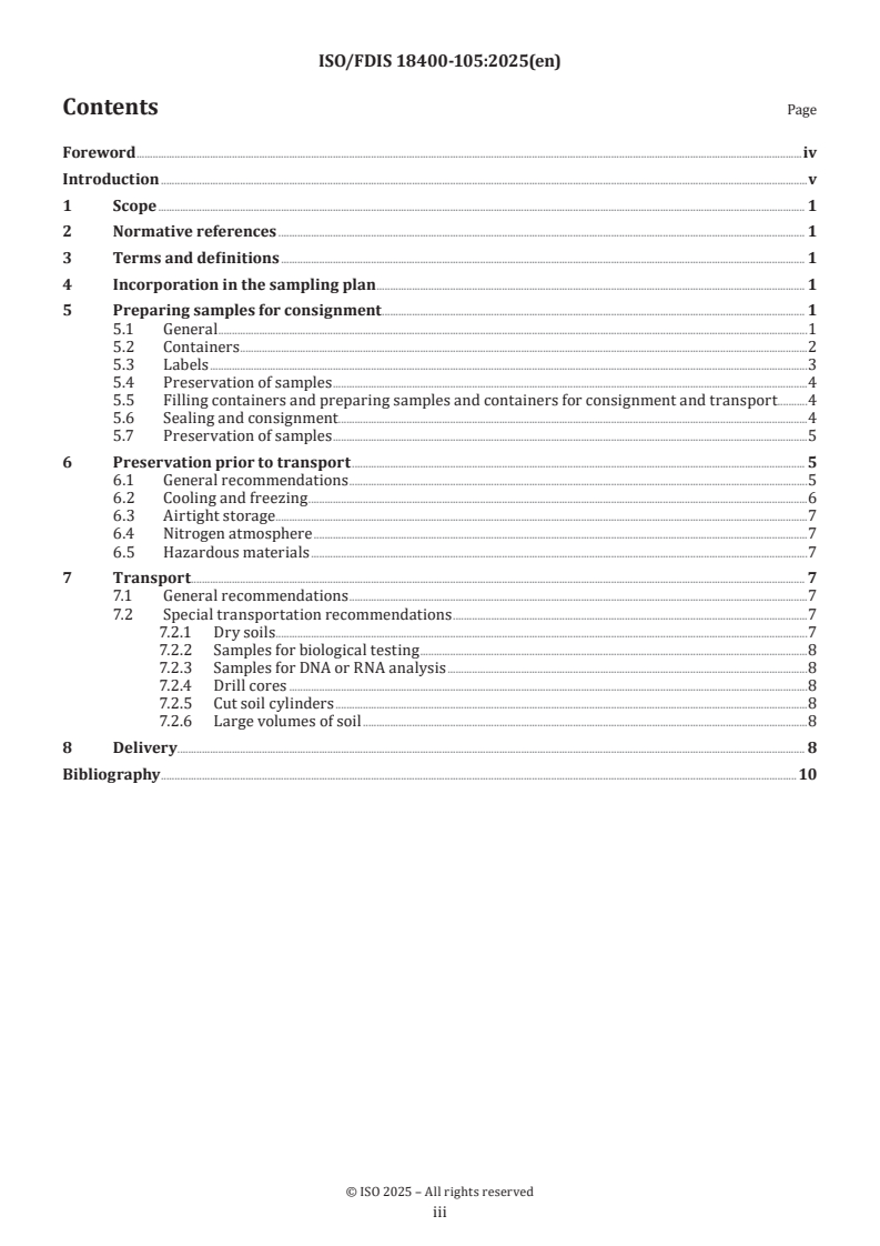 ISO/CD 18400-105.2 ISO 18400-105 - Soil quality — Sampling — Part 105: Packaging, transport, storage and preservation of samples/23/2025 - Page 3 preview
