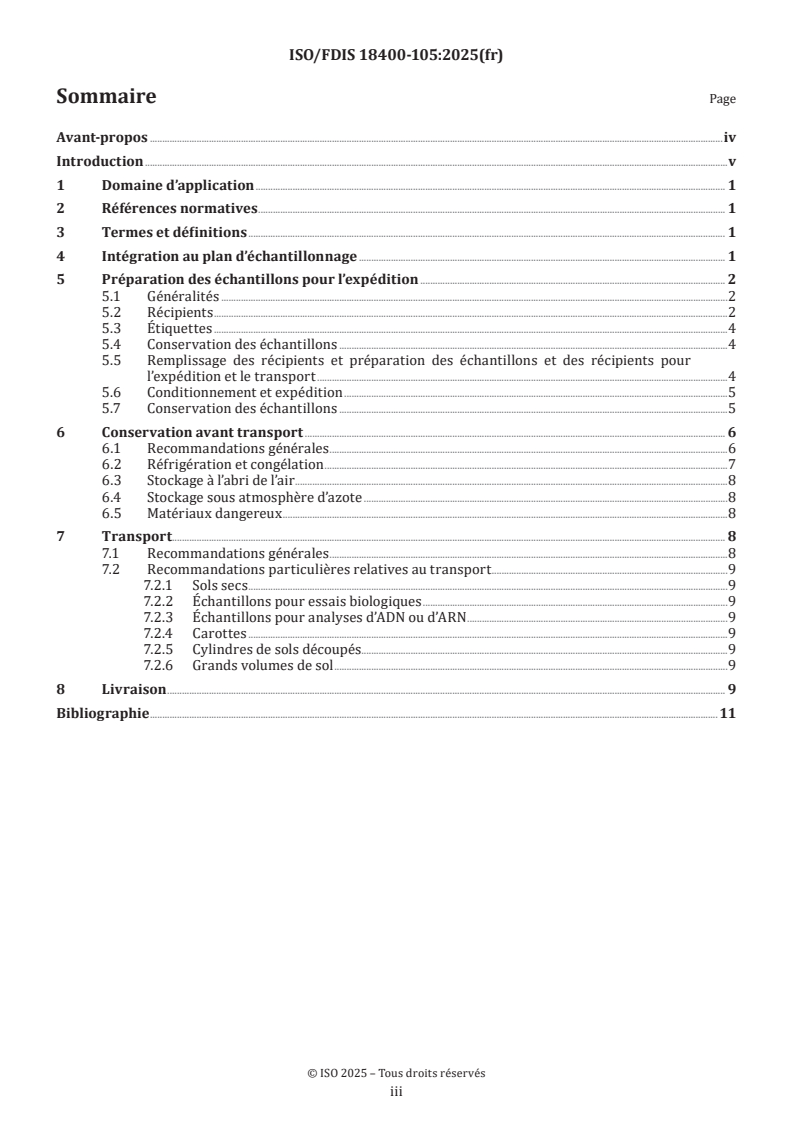 ISO/CD 18400-105.2 ISO 18400-105 - Qualité du sol — Échantillonnage — Partie 105: Conditionnement, transport, stockage et conservation des échantillons/25/2025 - Page 3 preview