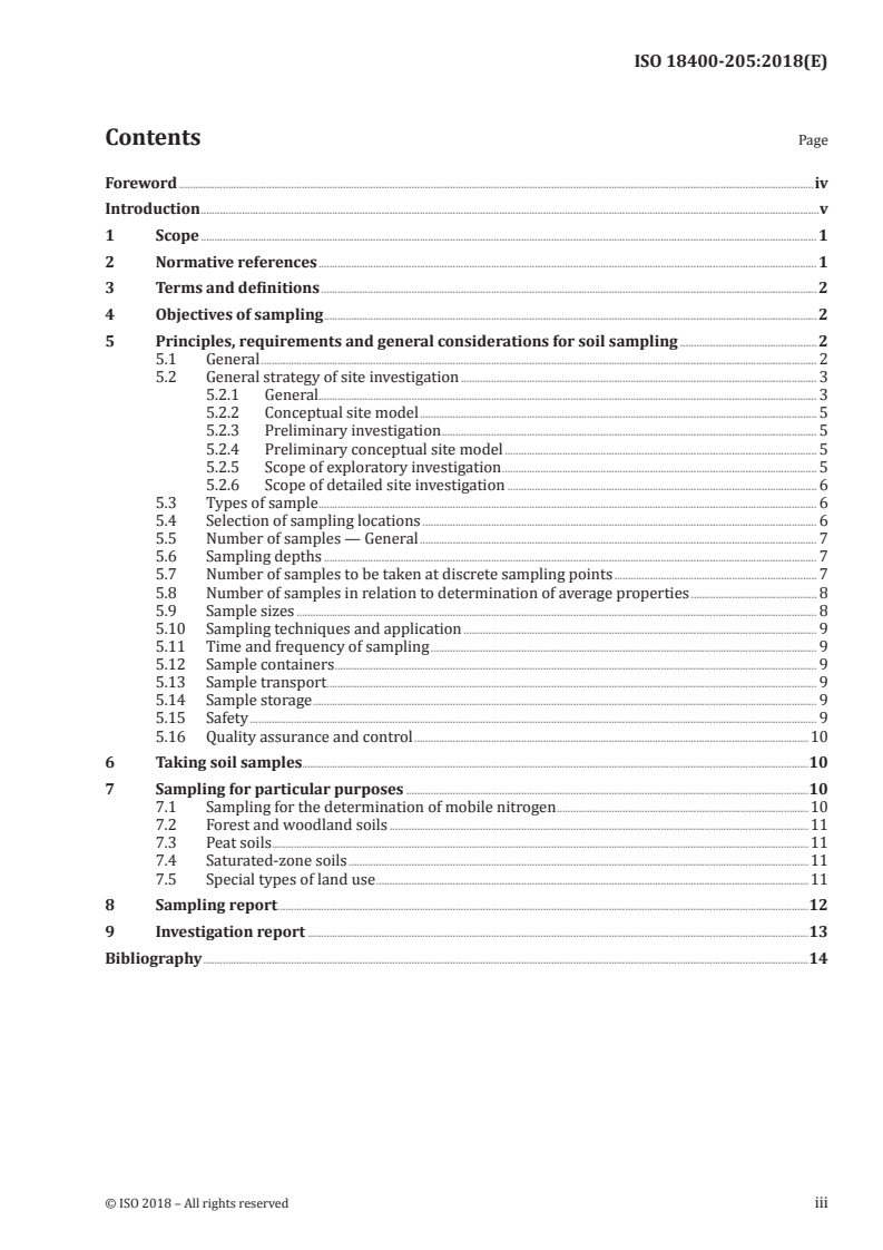 ISO 18400-205:2018 ISO 18400-205:2018 - Soil quality — Sampling — Part 205: Guidance on the procedure for investigation of natural, near-natural and cultivated sites/16/2018 - Page 3 preview