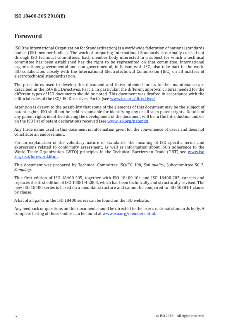 ISO 18400-205:2018 ISO 18400-205:2018 - Soil quality — Sampling — Part 205: Guidance on the procedure for investigation of natural, near-natural and cultivated sites/16/2018 - Page 4 preview