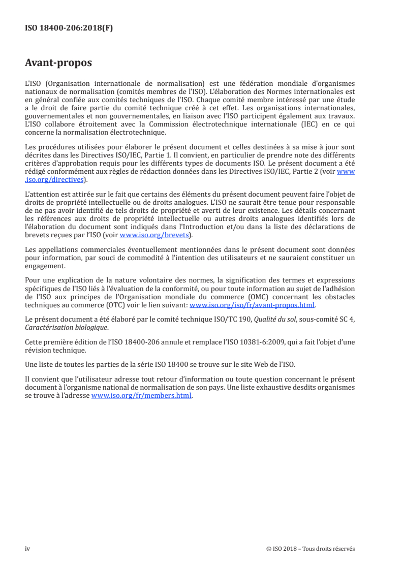 SIST ISO 18400-206:2019 ISO 18400-206:2018 - Qualité du sol — Échantillonnage — Partie 206: Collecte, manipulation et conservation de sols destinés à l'évaluation de paramètres biologiques fonctionnels et structurels en laboratoire/19/2018 - Page 4 preview