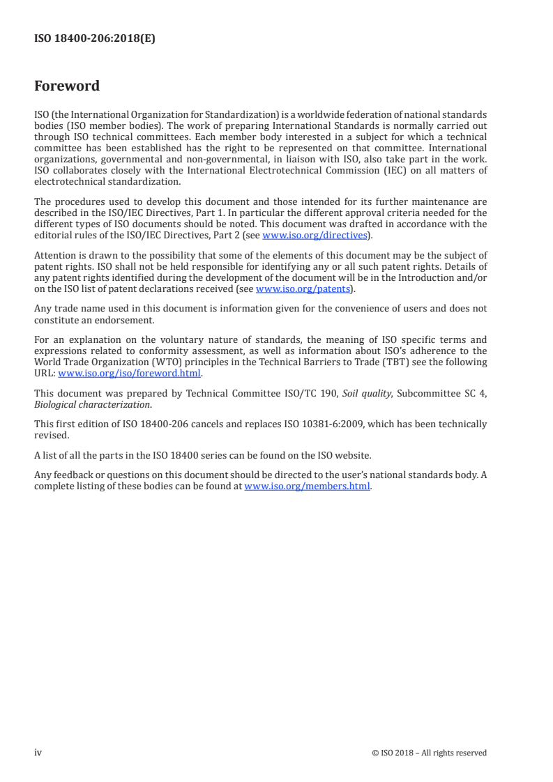 SIST ISO 18400-206:2019 ISO 18400-206:2018 - Soil quality — Sampling — Part 206: Collection, handling and storage of soil under aerobic conditions for the assessment of microbiological processes, biomass and diversity in the laboratory/19/2018 - Page 4 preview