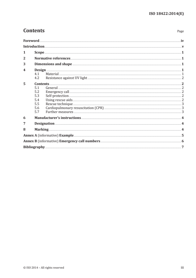 ISO 18422:2014 ISO 18422:2014 - Ships and marine technology — Inland navigation vessels — Plate with instructions for rescue, resuscitation and first aid for drowning persons/24/2014 - Page 3 preview