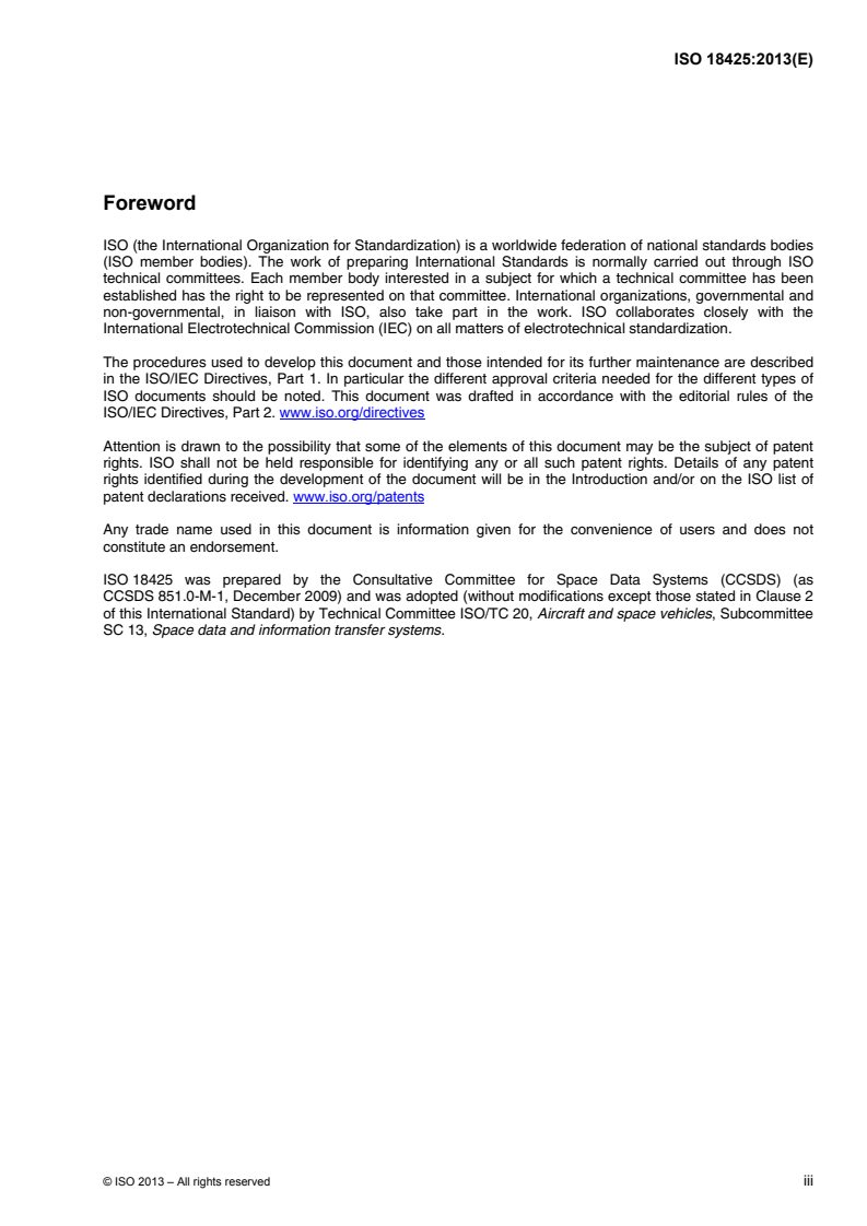 ISO 18425:2013 ISO 18425:2013 - Space data and information transfer systems — Spacecraft Onboard Interface Services — Subnetwork Packet Service/29/2013 - Page 3 preview