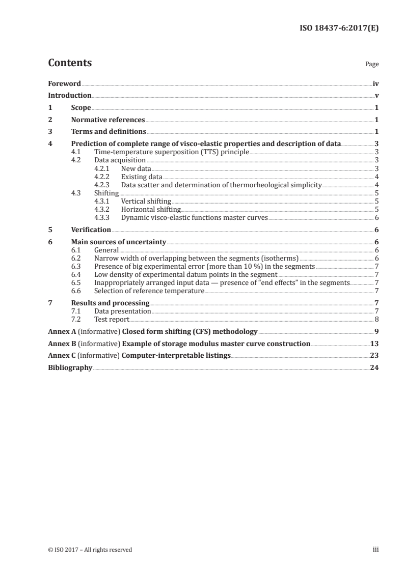 ISO 18437-6:2017 ISO 18437-6:2017 - Mechanical vibration and shock — Characterization of the dynamic mechanical properties of visco-elastic materials — Part 6: Time-temperature superposition/30/2017 - Page 3 preview