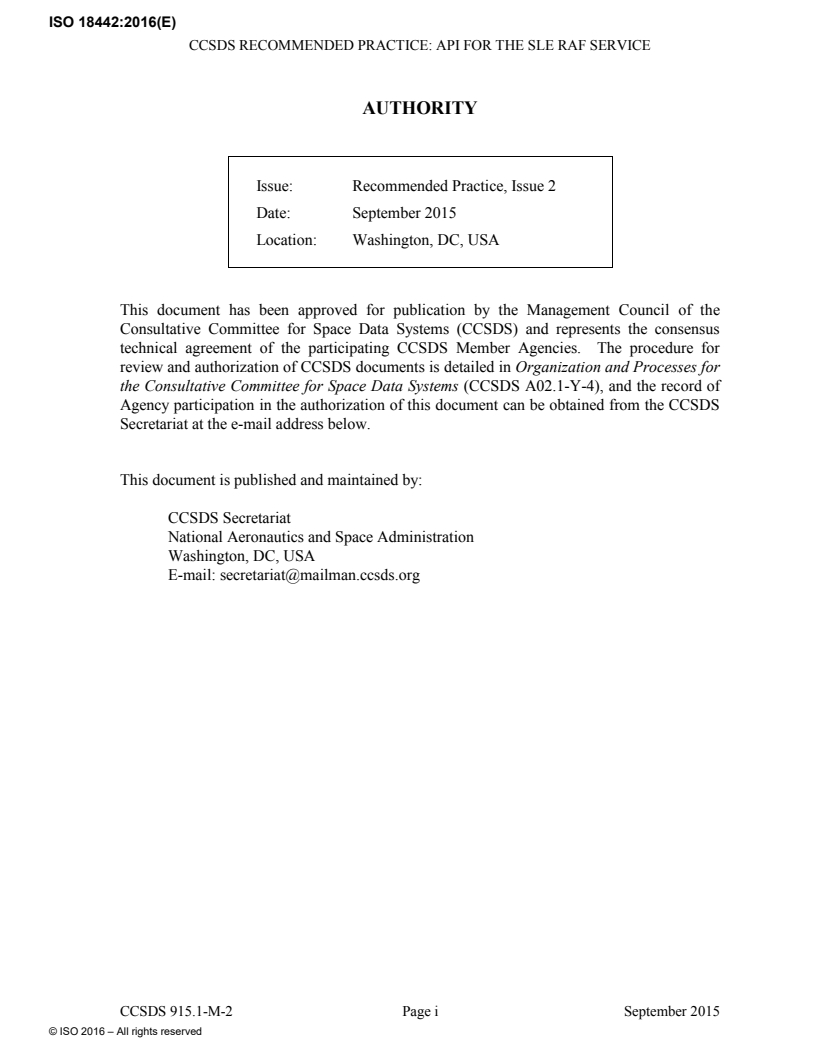 ISO 18442:2016 ISO 18442:2016 - Space data and information transfer systems — Space link extension — Application program interface for return all frames service/3/2016 - Page 4 preview