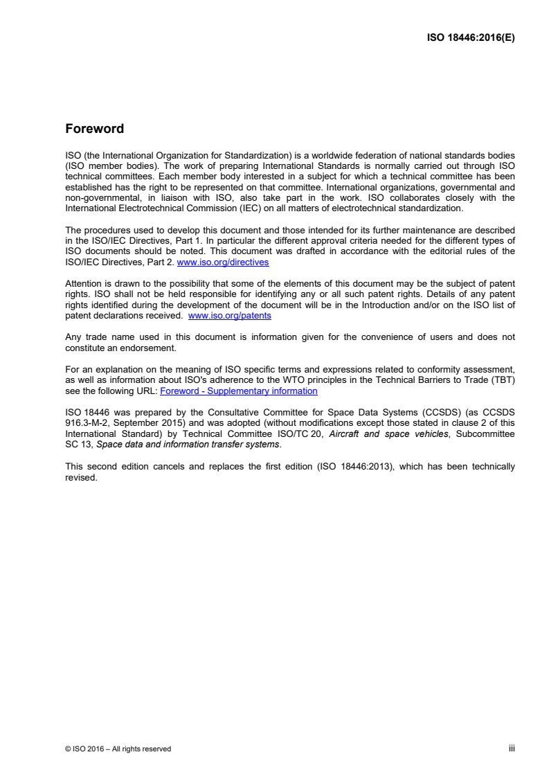 ISO 18446:2016 ISO 18446:2016 - Space data and information transfer systems — Space link extension — Application program interface for the forward space packet service/3/2016 - Page 3 preview