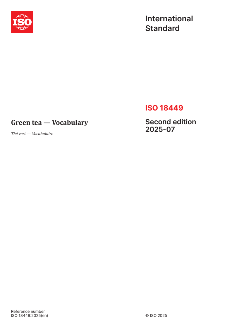 ISO 18449:2025 - Green tea — Vocabulary
Released:10. 07. 2025