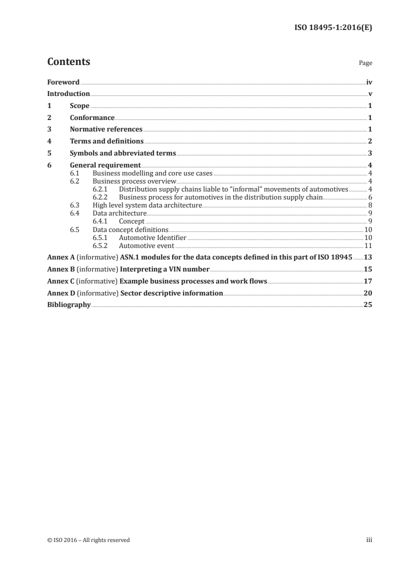 ISO 18495-1:2016 ISO 18495-1:2016 - Intelligent transport systems — Commercial freight — Automotive visibility in the distribution supply chain — Part 1: Architecture and data definitions/12/2016 - Page 3 preview