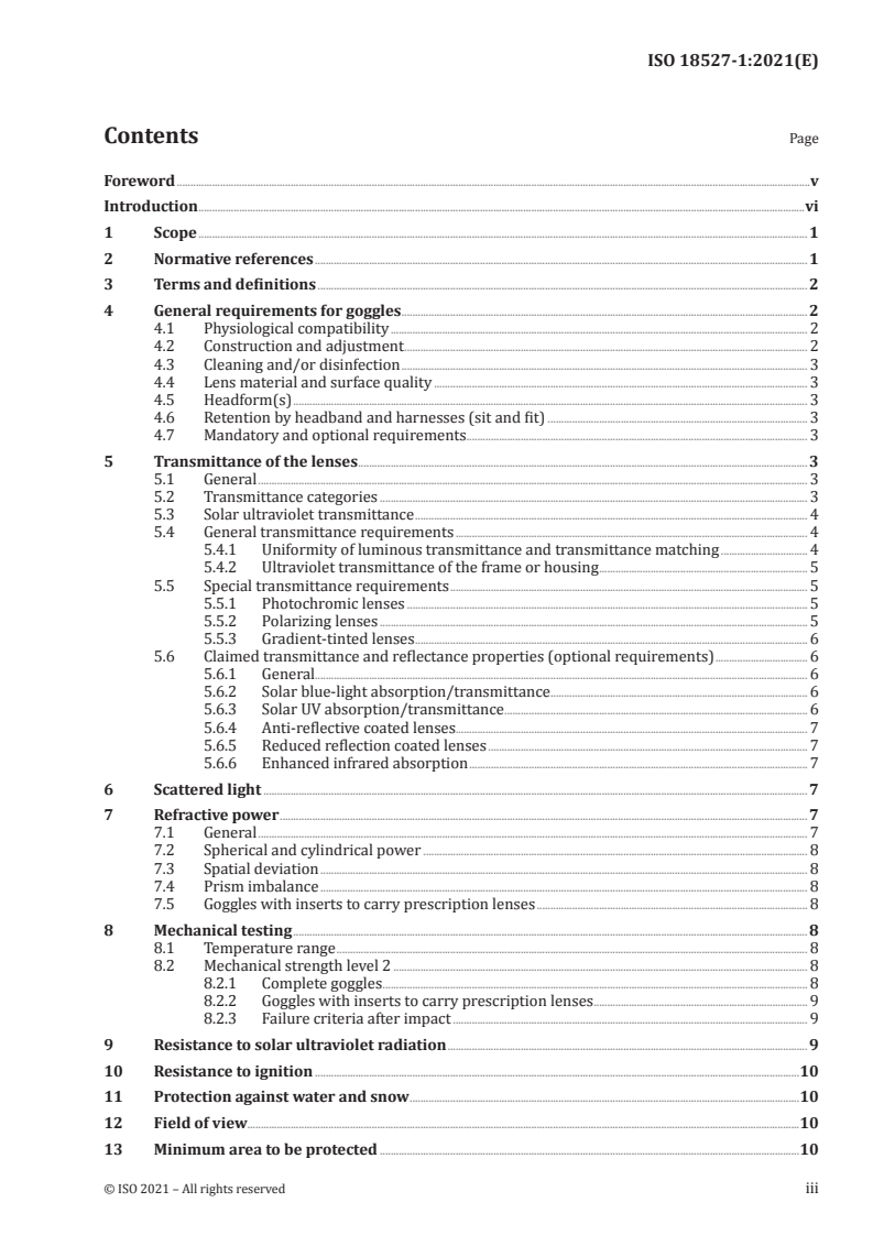 ISO 18527-1:2021 ISO 18527-1:2021 - Eye and face protection for sports use — Part 1: Requirements for downhill skiing and snowboarding goggles/2/2021 - Page 3 preview