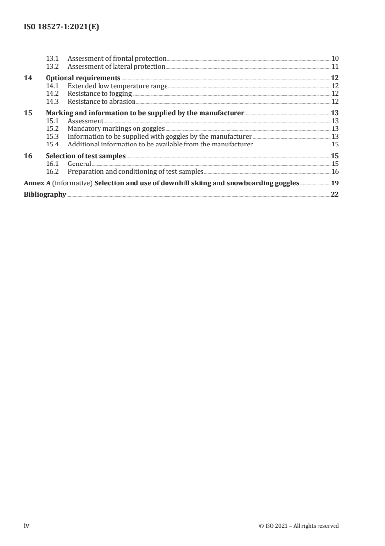 ISO 18527-1:2021 ISO 18527-1:2021 - Eye and face protection for sports use — Part 1: Requirements for downhill skiing and snowboarding goggles/2/2021 - Page 4 preview