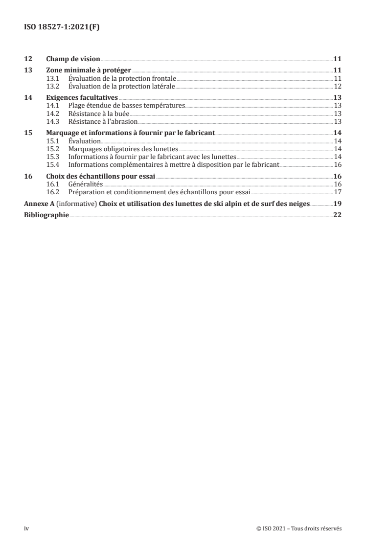 ISO 18527-1:2021 ISO 18527-1:2021 - Protection des yeux et du visage à usage sportif — Partie 1: Exigences relatives aux lunettes de ski alpin et de surf des neiges/2/2021 - Page 4 preview