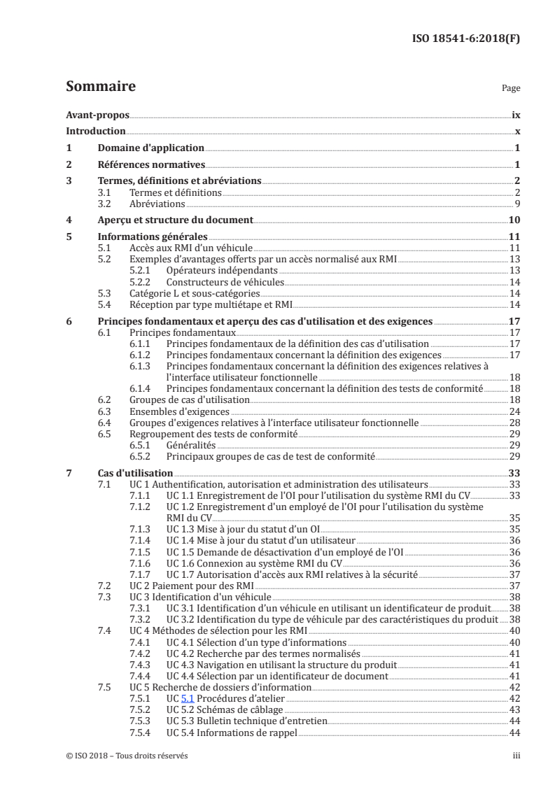 ISO 18541-6:2018 ISO 18541-6:2018 - Véhicules routiers — Normalisation de l'accès aux informations relatives à la réparation et à la maintenance pour l'automobile (RMI) — Partie 6: Exigences et cas d'usage RMI spécifiques aux véhicules de catégorie L/31/2018 - Page 3 preview