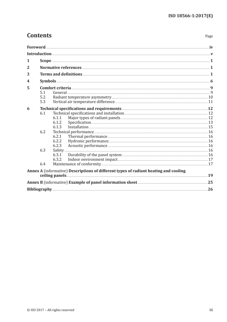 ISO 18566-1:2017 ISO 18566-1:2017 - Building environment design — Design, test methods and control of hydronic radiant heating and cooling panel systems — Part 1: Vocabulary, symbols, technical specifications and requirements/13/2017 - Page 3 preview