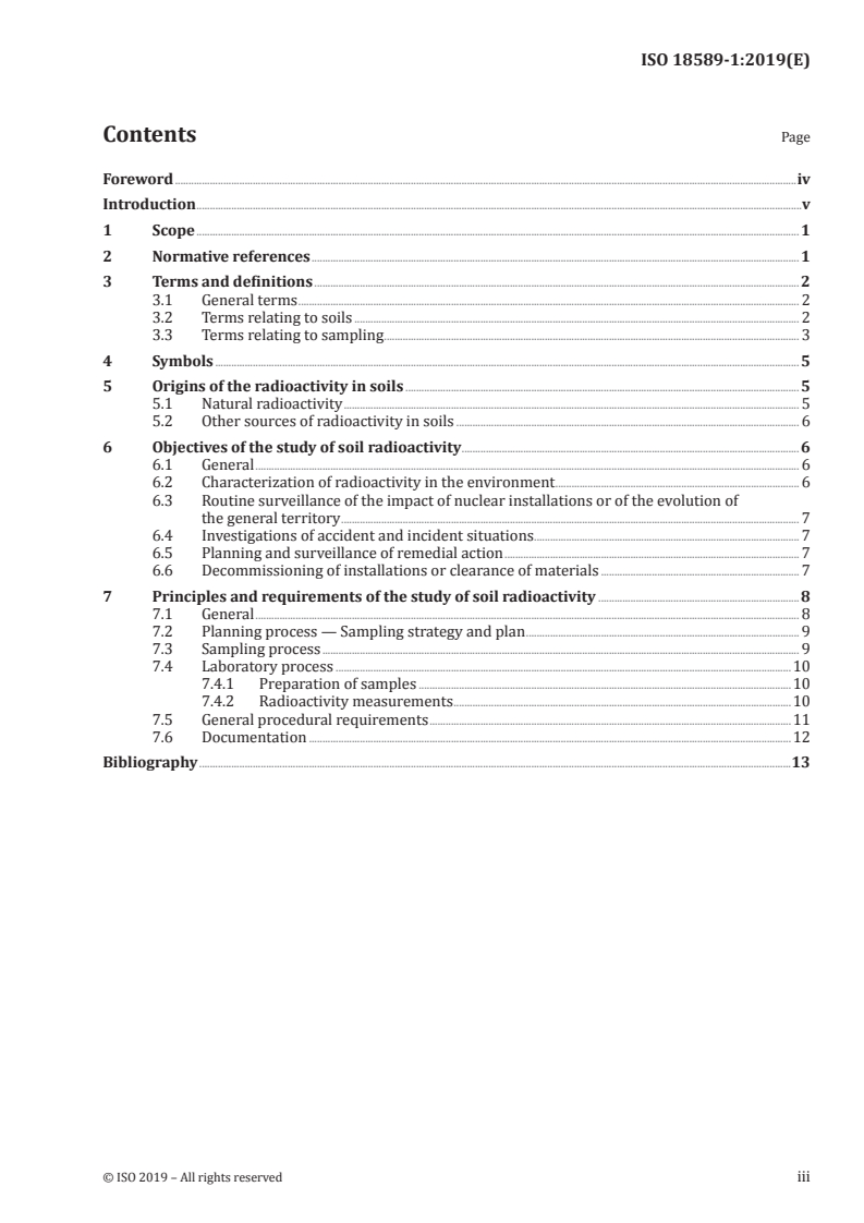 ISO 18589-1:2019 ISO 18589-1:2019 - Measurement of radioactivity in the environment — Soil — Part 1: General guidelines and definitions/18/2019 - Page 3 preview