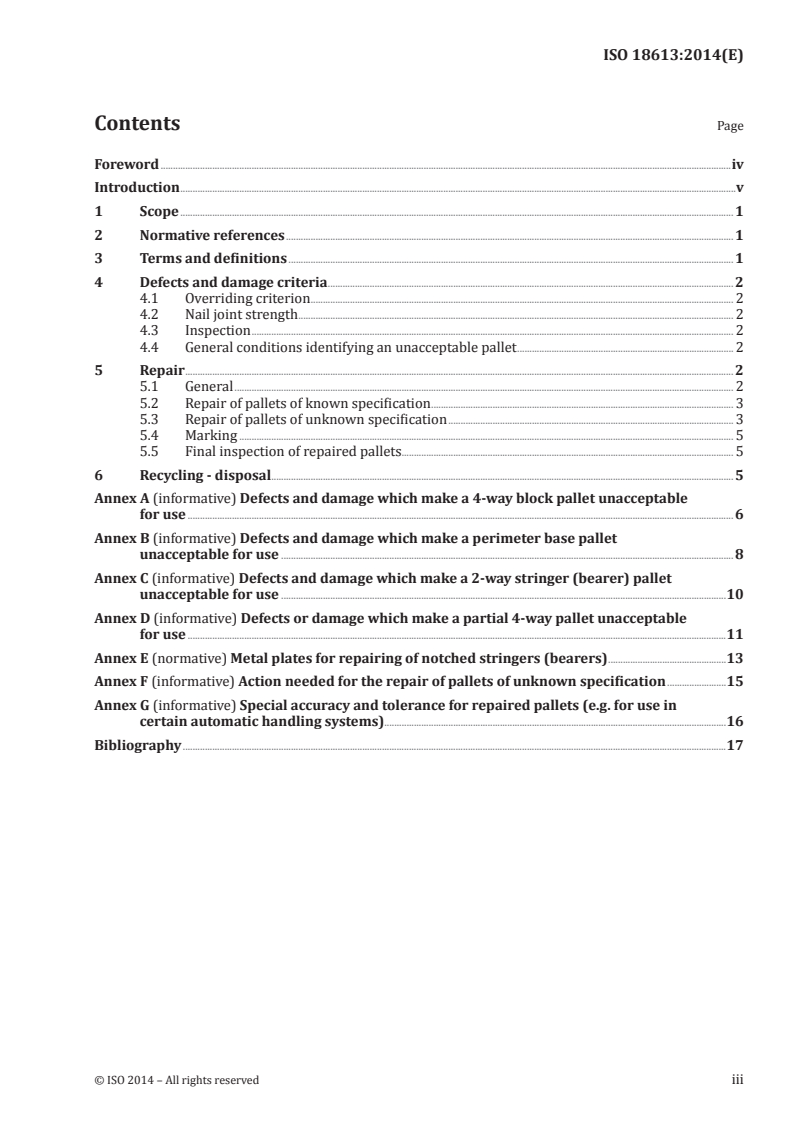 ISO 18613:2014 ISO 18613:2014 - Pallets for materials handling — Repair of flat wooden pallets/31/2014 - Page 3 preview