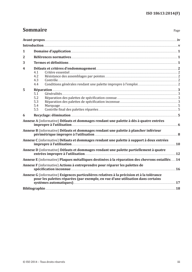 ISO 18613:2014 ISO 18613:2014 - Palettes pour la manutention et le transport des marchandises — Réparation des palettes plates en bois/31/2014 - Page 3 preview