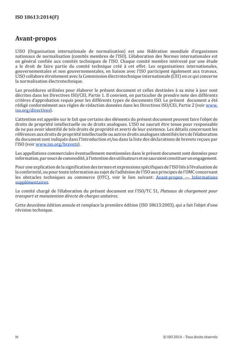 ISO 18613:2014 ISO 18613:2014 - Palettes pour la manutention et le transport des marchandises — Réparation des palettes plates en bois/31/2014 - Page 4 preview