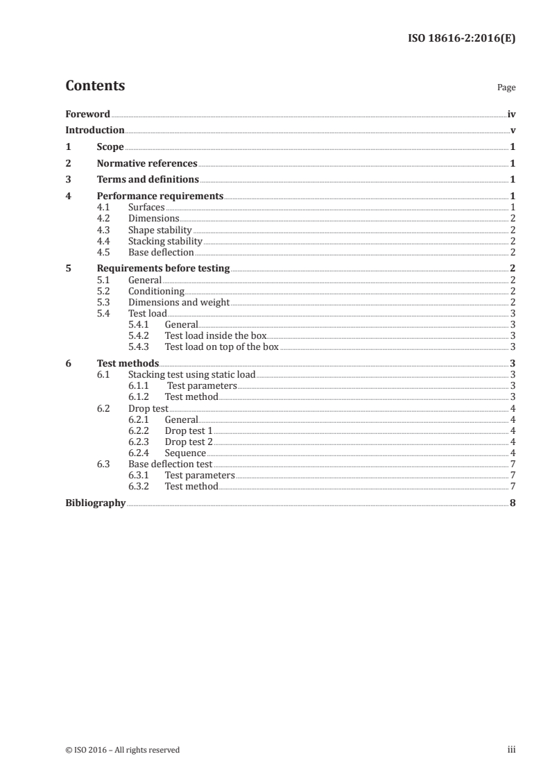 ISO 18616-2:2016 ISO 18616-2:2016 - Transport packaging — Reusable, rigid plastic distribution boxes — Part 2: General specifications for testing/8/2016 - Page 3 preview