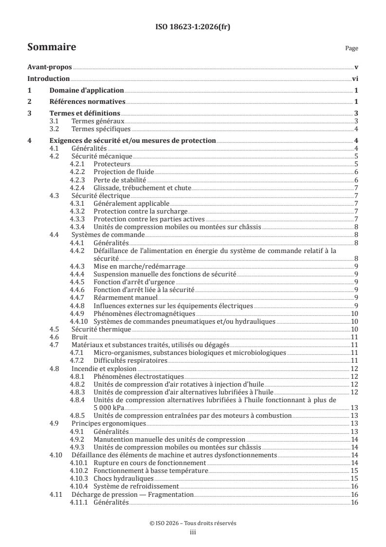 ISO 18623-1:2026 ISO 18623-1:2026 - Compresseurs à air et systèmes à air comprimé — Sécurité — Partie 1: Compresseurs à air - Page 3 preview
