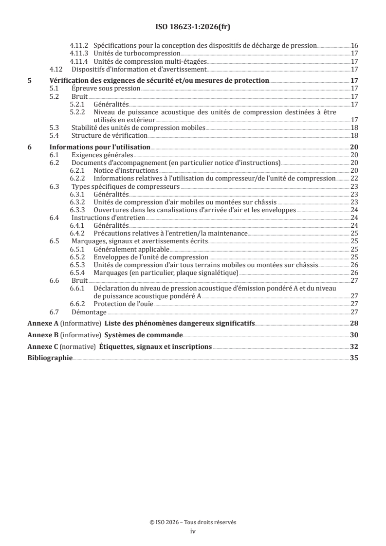 ISO 18623-1:2026 ISO 18623-1:2026 - Compresseurs à air et systèmes à air comprimé — Sécurité — Partie 1: Compresseurs à air - Page 4 preview