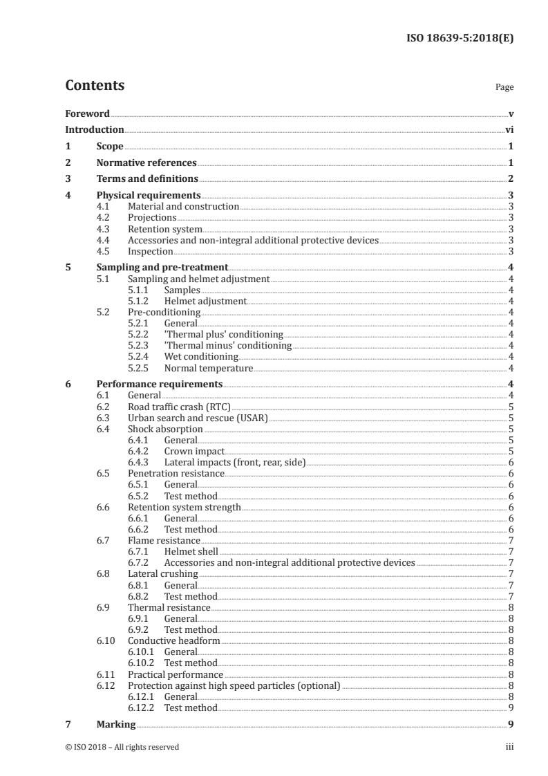 ISO 18639-5:2018 ISO 18639-5:2018 - PPE ensembles for firefighters undertaking specific rescue activities — Part 5: Helmet/3/2018 - Page 3 preview