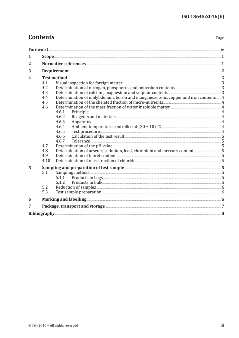 ISO 18645:2016 ISO 18645:2016 - Fertilizers and soil conditioners — Water soluble fertilizer — General requirements/18/2016 - Page 3 preview